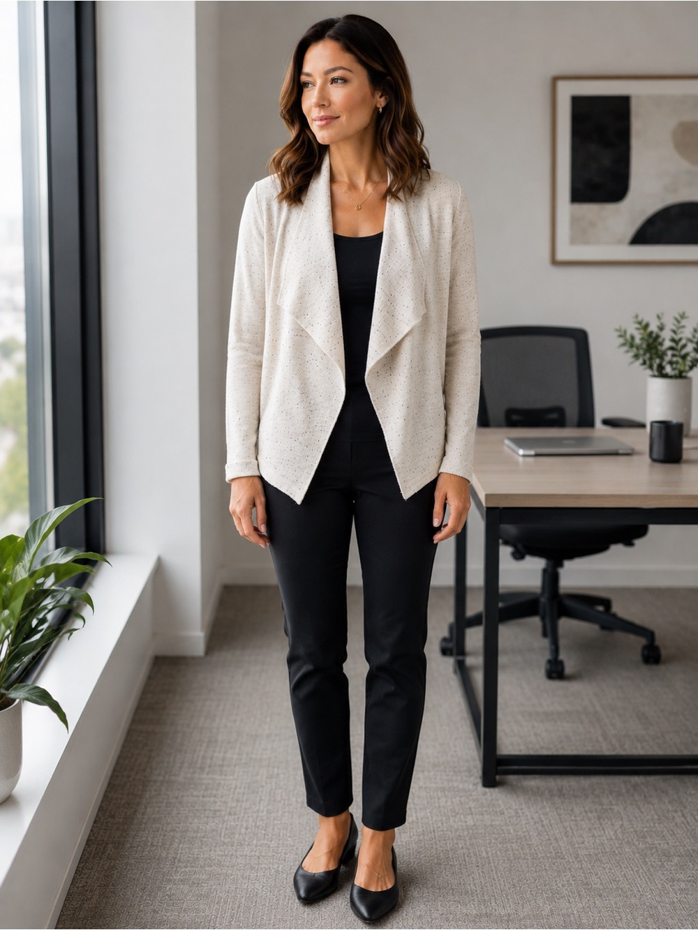 Eileen Fisher Waterfall Cardigan Small Organic Cotton Wool Blend Open Front
